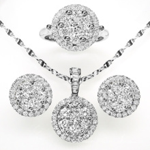 Round Fashion CZ Jewelry Set Jóias de prata esterlina 925